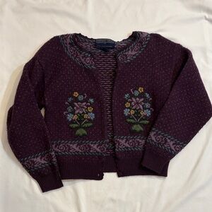 Vintage Wool Hand Embroidered Floral Purple Herman Geist Cardigan